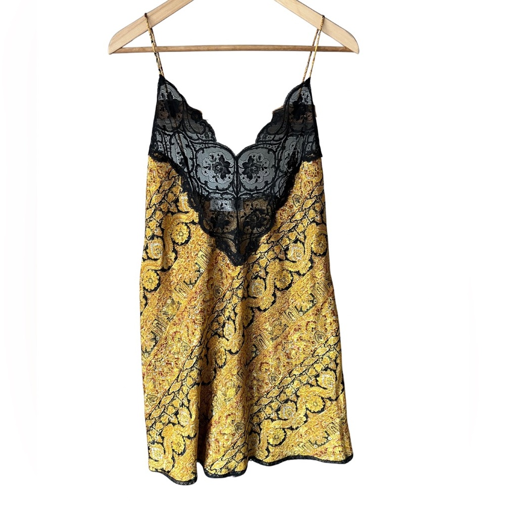 Vintage Black and Gold Lace Chemise Slip